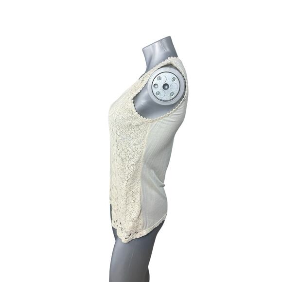 Solitaire Womens Ivory Cream Crochet Sleeveless Top Medium Tank Lace Cottage - Picture 11 of 11